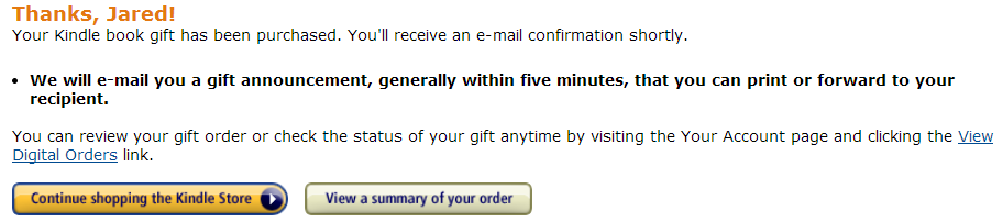 Amazon eBook Gift has been purchased